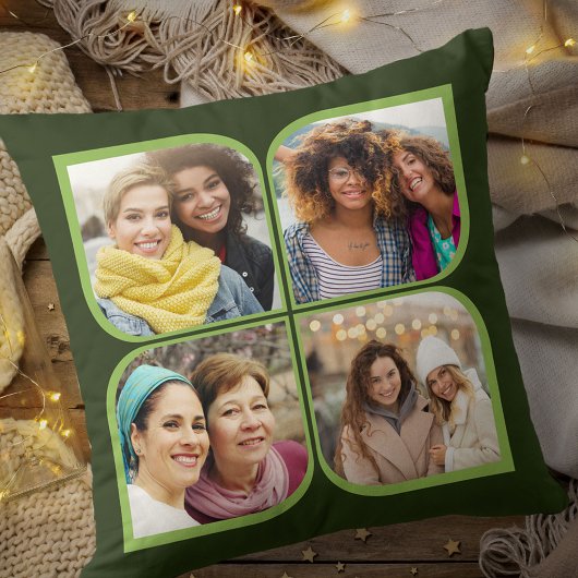 レトロピンホイール4フォトフラワーペタルグリーン クッション