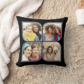 レトロピンホイール4フォトフラワーペタルブラック クッション (ブランケット)