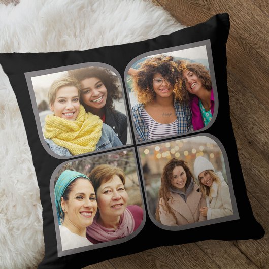 レトロピンホイール4フォトフラワーペタルブラック クッション