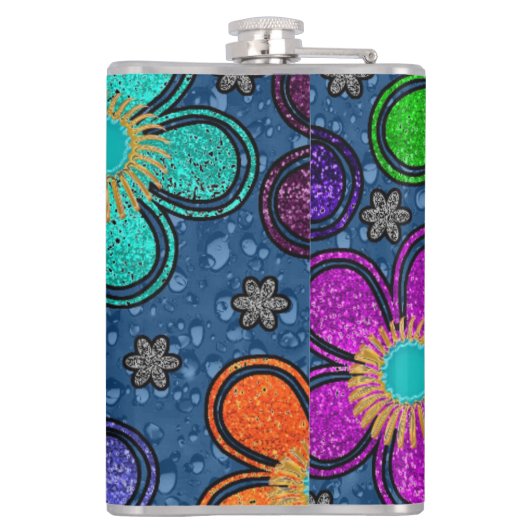 レトロピースアウトヒッピースタイルフラワーパワーパターン フラスク (裏面)