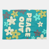 レトロピースアウト引用文ヒッピー花 キッチンタオル (横)