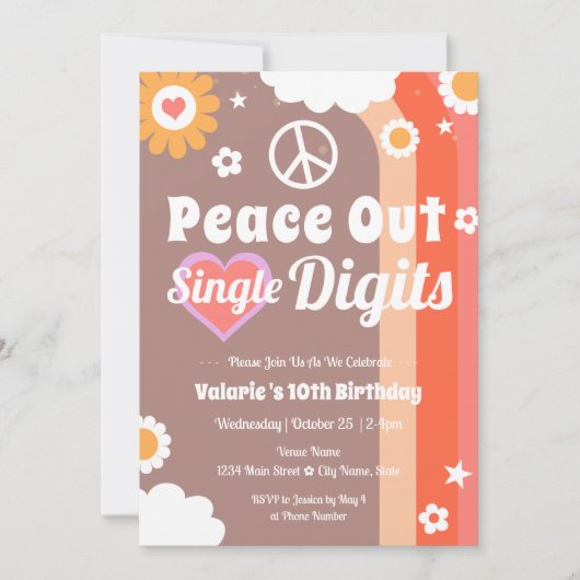 レトロピースアウト10誕生日 招待状 (正面)