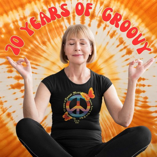 レトロピースサインサイケデリックバタフライ誕生日 Tシャツ