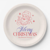 レトロピースサインサンタメリークリスマス ペーパープレート (正面)
