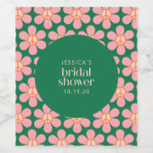 レトロピースサインフラワーグリーンピンクブライダルシャワー ワインラベル (シングルラベル)