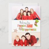 レトロピースラブダブルフォトクリスマスフラットカード シーズンカード (正面)