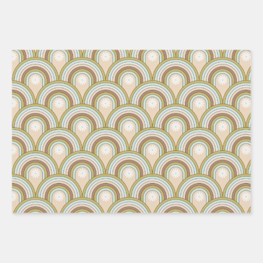 レトロピースレインボードーヴニュートラルおもしろいフローラ ラッピングペーパーシート (正面)