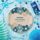 レトロピーチグリーンボホフラワー40歳の誕生日 ペーパープレート (パーティー)
