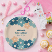 レトロピーチグリーンボホフラワー40歳の誕生日 ペーパープレート (パーティー)