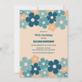 レトロピーチグリーンボホフラワー40歳の誕生日 招待状 (正面)
