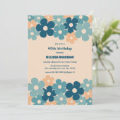 レトロピーチグリーンボホフラワー40歳の誕生日 招待状 (スタンド正面)