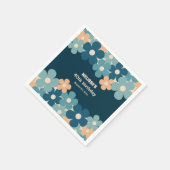 レトロピーチダークグリーンボホフラワー40歳の誕生日 スタンダードカクテルナプキン (角)