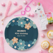 レトロピーチダークグリーンボホフラワー40歳の誕生日 ペーパープレート (パーティー)