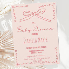 レトロピーチハンドドロッドボウベビーシャワー招待状 招待状