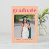 レトロピーチピンク2024卒業写真卒業 案内状 (スタンド正面)