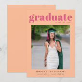 レトロピーチピンク2024卒業写真卒業 案内状 (正面/裏面)