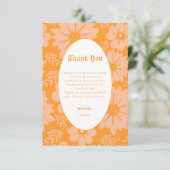 レトロピーチファズオレンジカラーフラワーパターン サンキューカード (スタンド正面)