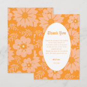 レトロピーチファズオレンジカラーフラワーパターン サンキューカード (正面/裏面)