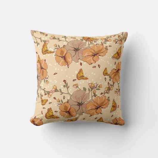 レトロピーチフラワーズ蝶装飾用クッション クッション (正面)