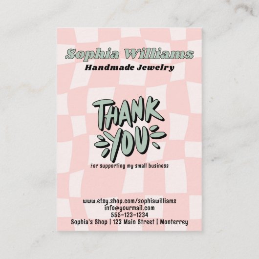 レトロピ市松模様にンクイヤリングジュエリー表示カード コーリングカード (裏面)