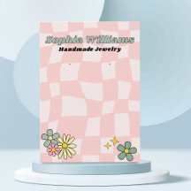 レトロピ市松模様にンクイヤリングジュエリー表示カード