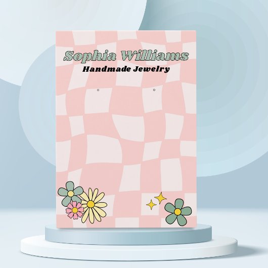 レトロピ市松模様にンクイヤリングジュエリー表示カード コーリングカード