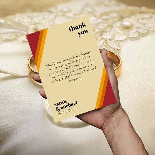 レトロファイアストライプのハート完璧なマッチ結婚ズ サンキューカード