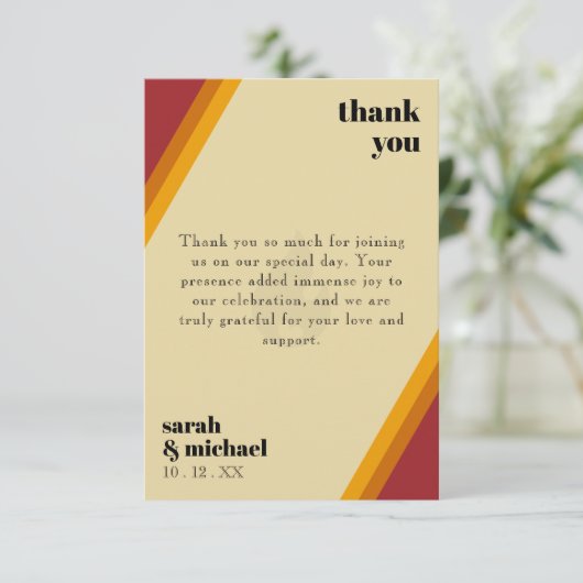 レトロファイアストライプのハート完璧なマッチ結婚ズ サンキューカード (スタンド正面)