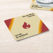 レトロファイアストライプのハート完璧なマッチ結婚ズ スクエアペーパーコースター (アングル)