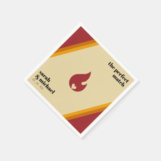 レトロファイアストライプのハート完璧なマッチ結婚ズ スタンダードカクテルナプキン (角)