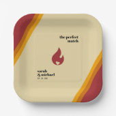 レトロファイアストライプのハート完璧なマッチ結婚ズ ペーパープレート (正面)