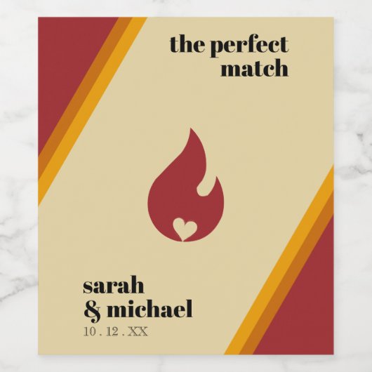 レトロファイアストライプのハート完璧なマッチ結婚ズ ワインラベル (シングルラベル)