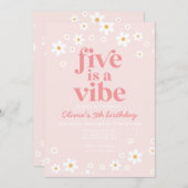 レトロファイブはヴィベデイジー5番目の誕生日招待状 招待状 (正面/裏面)