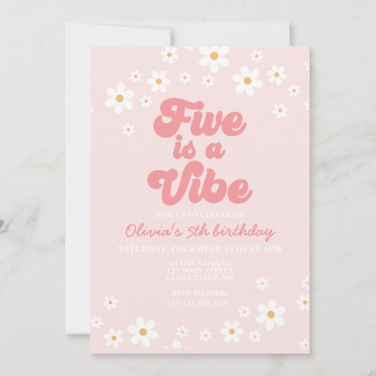 レトロファイブはヴィベデイジー5番目の誕生日 招待状 (正面)