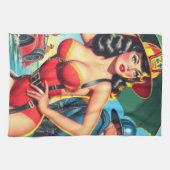 レトロファイヤーファイターガール キッチンタオル (横)