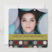 レトロファジーカラフルドット写真卒業パーティー 招待状 (正面)