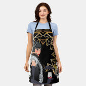 レトロファッションのワインのグラスを持つ女性 エプロン (着用した状態)