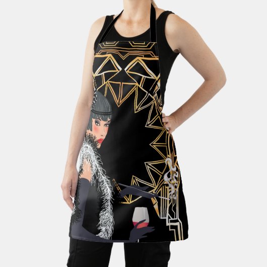 レトロファッションのワインのグラスを持つ女性 エプロン (インサイチュ)