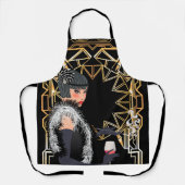 レトロファッションのワインのグラスを持つ女性 エプロン (正面)