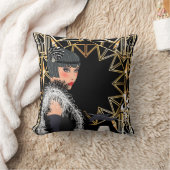 レトロファッションのワインのグラスを持つ女性 クッション (ブランケット)