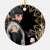 レトロファッションのワインのグラスを持つ女性 セラミックオーナメント (正面)