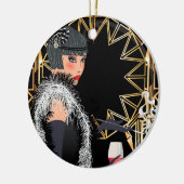 レトロファッションのワインのグラスを持つ女性 セラミックオーナメント (左)