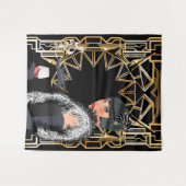 レトロファッションのワインのグラスを持つ女性 タペストリー (正面(横))