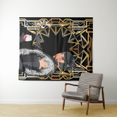 レトロファッションのワインのグラスを持つ女性 タペストリー (インサイチュ(横))