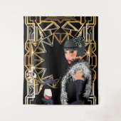 レトロファッションのワインのグラスを持つ女性 タペストリー (正面)