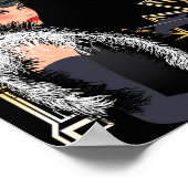 レトロファッションのワインのグラスを持つ女性 ポスター (角)