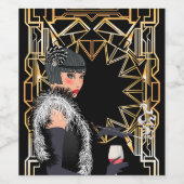 レトロファッションのワインのグラスを持つ女性 ワインラベル (シングルラベル)