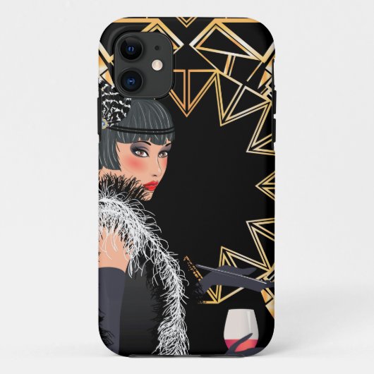 レトロファッションのワインのグラスを持つ女性 Case-Mate iPhoneケース (裏面)