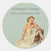 レトロファッションガール美容師メイクアップアーティスト ラウンドシール (正面)