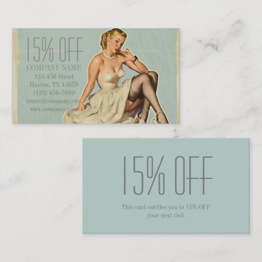 レトロファッションガール美容師メイクアップアーティスト 割引カード (正面/裏面)